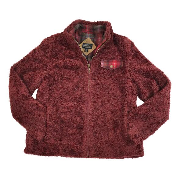 PENDLETON Fuzzy Sherpa Full Zip Jacket Women M Burgundy Cozy Everyday Travel EUC - Picture 3 of 13
